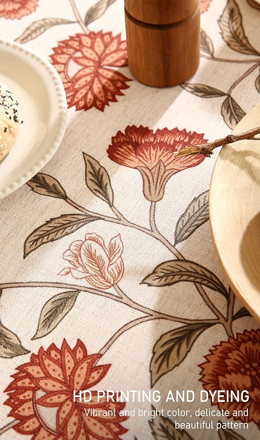 ISAENNE Designer French Long Tablecloth Rectangle,Linen Orange Floral Pattern Indoor Table Cloth,Wrinkle Resistant Decor Table Cloth for Dining Thanksgiving Kitchen Party,63"*102"-Alvarado D
