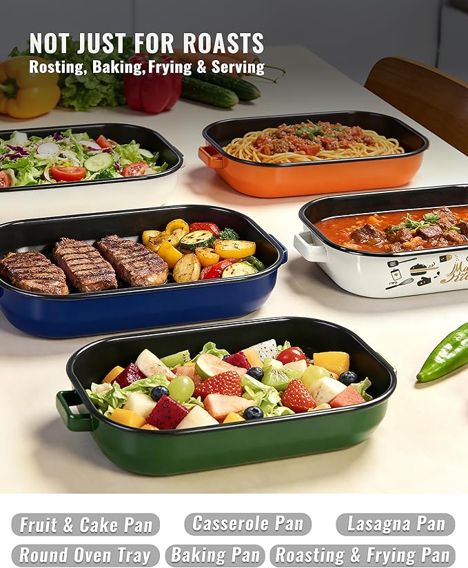 Roasting Pan for Oven with Rack 6-Piece Rectangular Lasagna Baking Dish Set 14&17 Inch, High Temperature Resistance Oven Dishwasher Safe Non-Stick Turkey Ham Roaster Gift for Mom Enamel Bakeware