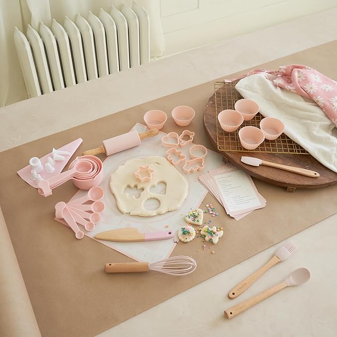 Wooden Baking Set for Kids - A Complete Set of Real Kitchen Utensils Gives Toddlers a Fun Cooking Experience - Durable Safe to Use Tools are Perfect for Gifting to Create Lasting Family Memories