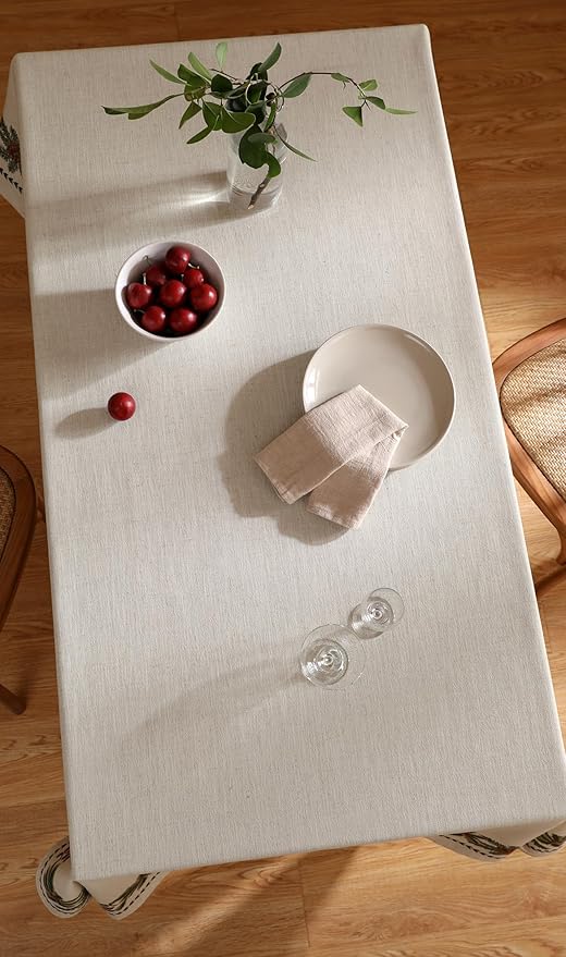 ISAENNE Designer Christmas Linen Extra Long Rectangle Tablecloth,Light Beige Western Table Cloth,Wrinkle Resistant Decor Tablecloths for Dining Thanksgiving Kitchen Christmas,63"*110"-Carol G