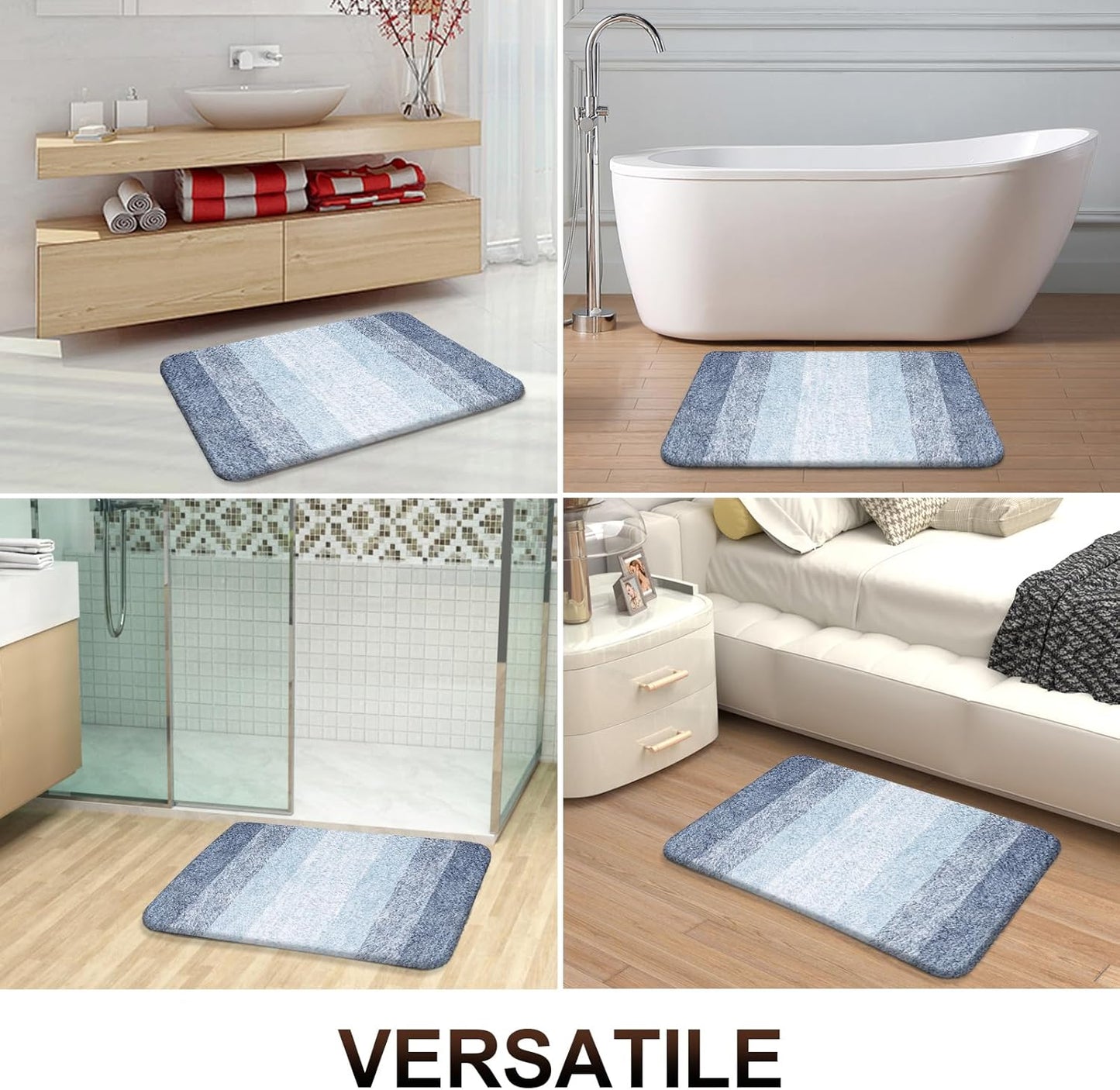 OLANLY Bathroom Rugs Mat 34x21, Extra Soft Absorbent Microfiber Bath Rugs, Rubber Backing, Quick Dry, Machine Washable Bath Mats for Bathroom Floor, Tub and Shower, Home Decor Accessories, Blue