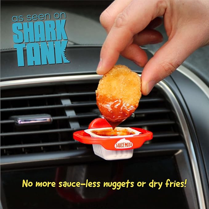 Saucemoto Dip Clip | An in-car sauce holder for ketchup and dipping sauces. As seen on Shark Tank (4 Pack, Black)