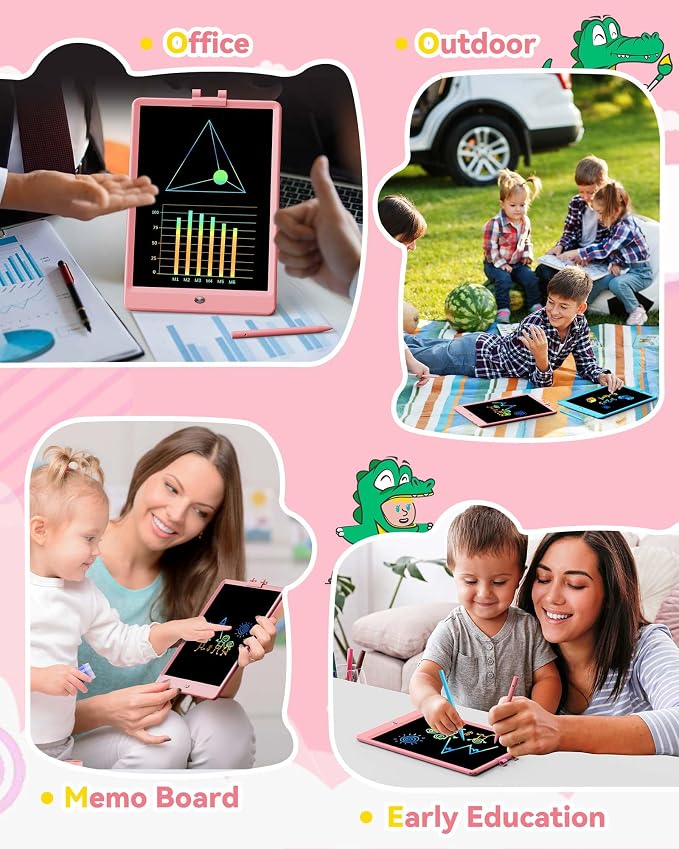 KOKODI 10 Inch LCD Writing Tablet with Anti-Lost Stylus, Erasable Doodle Board Colorful Toddler Drawing Pad, Car Travel School Games Toys for 3 4 5 6 7 8 Kids, Birthday Gift for Girls Boys Pink