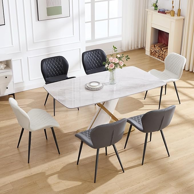 Dining Chairs Set of 2, Comfy Modern Dining Chairs with Thick Cushions, Upholstered Fabric Kitchen Side Chairs with Adjustable Metal Legs for Dining Room (Dark Grey)