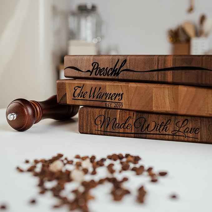 Handmade Personalized Walnut End Grain Cutting Board – Custom Engraved Wood Chopping Block, Perfect Gift for Home Chefs by GrainWoods (18x12x2 Inches)