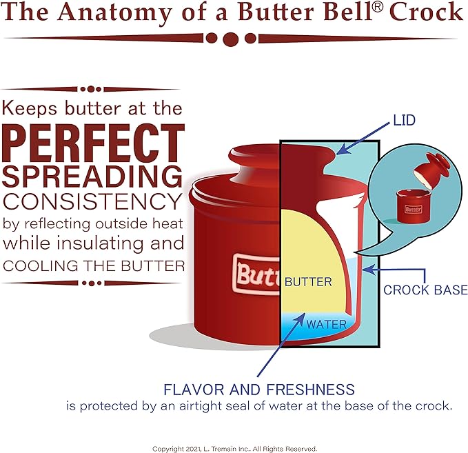 Butter Bell - The Original Butter Bell crock by L Tremain, a Countertop French Ceramic Butter Dish Keeper for Spreadable Butter, Cow Pattern, Black & White