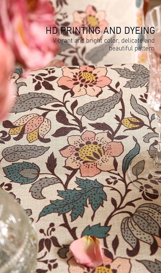 ISAENNE Designer Boho Floral Small Square Tablecloth,Linen Lotus Flower Pattern Colorful Indoor Table Cloth,Durable Decor Tablecloths for Dining Thanksgiving Kitchen Christmas,55"*55"-Hazel A