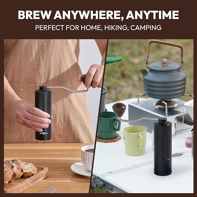 Manual Coffee Grinder with Precision Conical Burr – Adjustable Hand Coffee Grinder with Double Bearings – Stainless Steel Portable Coffee Mill for Espresso, French Press,Travel & Camping