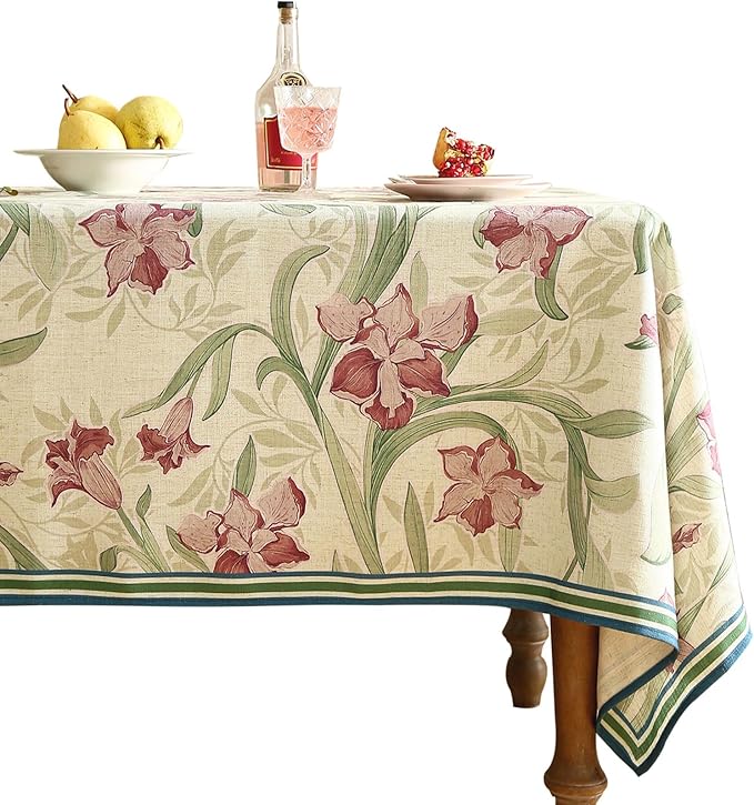patdrea Designer Green Long Rectangle Tablecloth,Framhouse Vintage French Violets Pattern Elegant Tablecloths,Table Cover Decor for Kitchen Dining Christmas,Party,Thanksgiving,63"x94"-Tara a