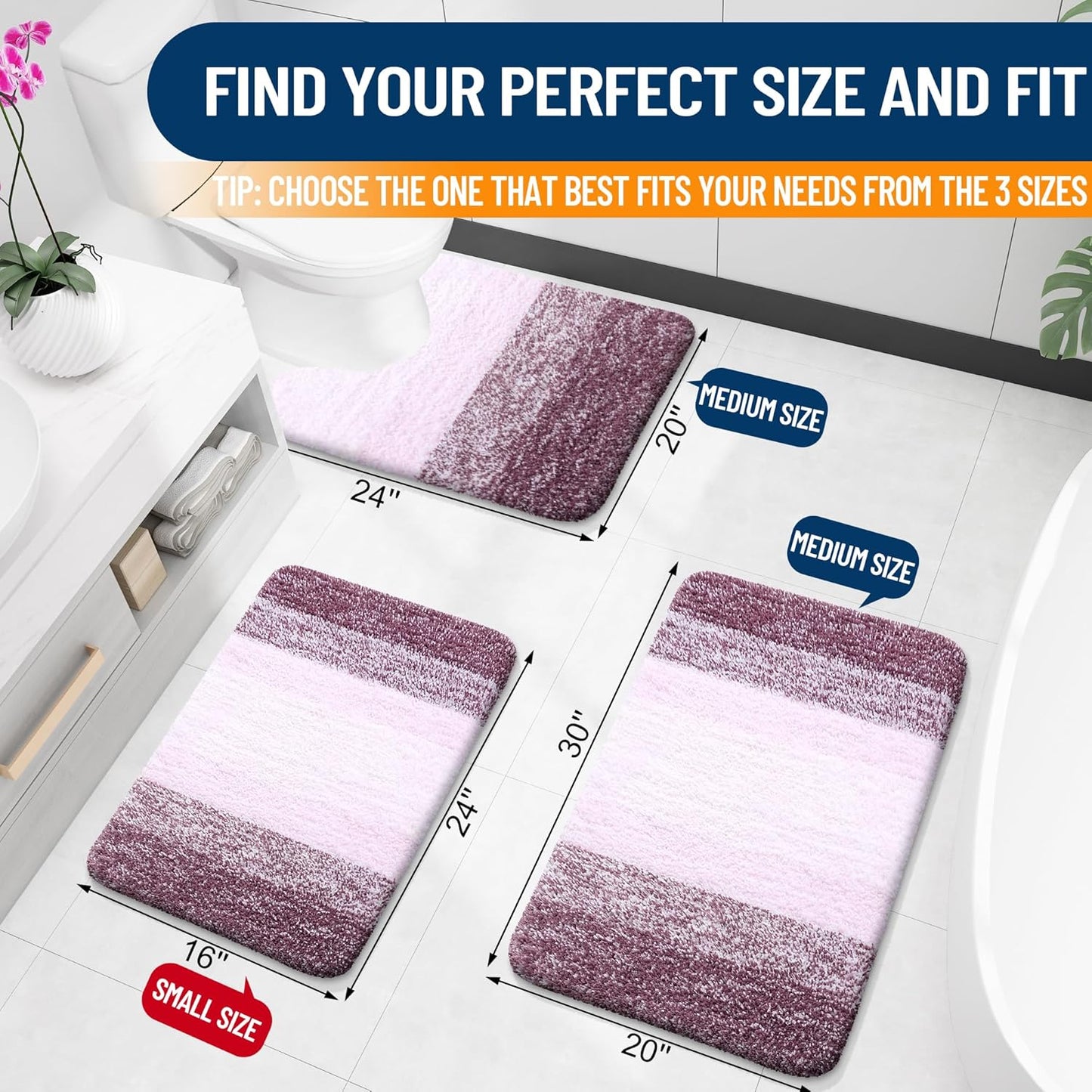 OLANLY Bathroom Rugs Mat 30x20, Extra Soft Absorbent Microfiber Bath Rugs, Rubber Backing, Quick Dry, Machine Washable Bath Mats for Bathroom Floor, Tub and Shower, Home Decor Accessories, Mauve