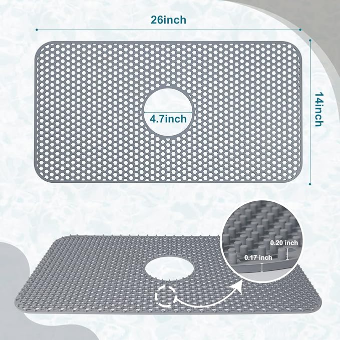 Bestjing Silicone Sink Protectors for Kitchen Sink with Center Drain, 26'' x 14'' Kitchen Protector Accessory, Non-Slip Grid Mat for Bottom of Farmhouse Porcelain Stainless Steel (Center Hole)