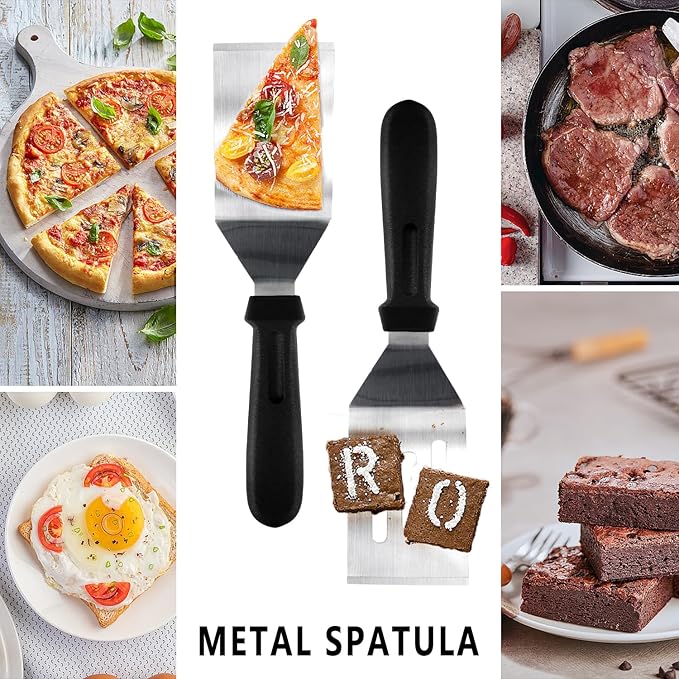 Metal Spatulas for kitchen Use, Pieces Professional Serving Spatula with Heat Resistant Handle, 9.8 Inch Stainless Steel Spatula Ideal for Pancakes, Eggs, Griddle Scraper, BBQ or Desserts