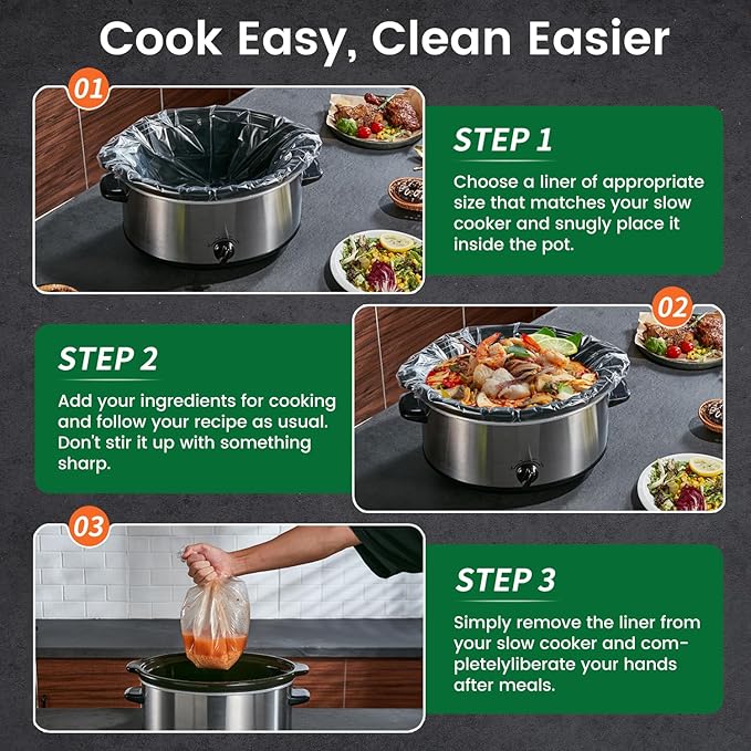 Slow Cooker Liners, Hotensil 14"x 22" 10 Count Cooking Bags Large Size Disposable Pot Liner, Fit 6QT to 10QT for Slow Cooker Cooking Trays, Multi-Purpose Durable Liners Plastic Bags, BPA Free