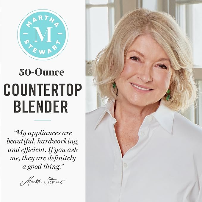Martha Stewart 50oz Countertop Blender, Smoothie, Margarita & Ice Crushing Blender, BPA-Free Pitcher, 3 Speeds, 5 Presets, Auto-Clean Function, Dishwasher Safe, Stainless Steel Blades, Honeydew Green