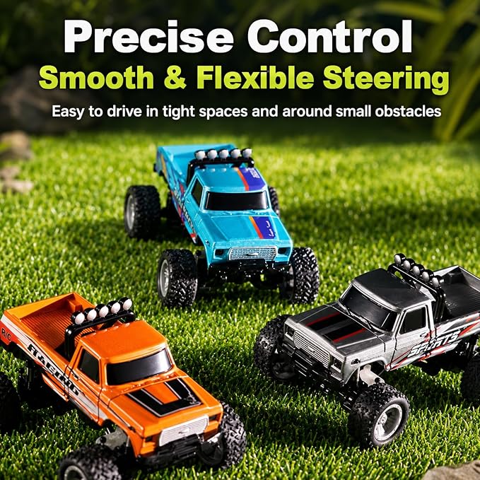 1:64 Scale Mini Remote Control Monster Truck with Trailer | 2.4GHz & App Dual Control, Alloy Mini RC Car with LED Lights, Portable Pocket Toy Car for Kids & Adults, Gift for Boys (Green)