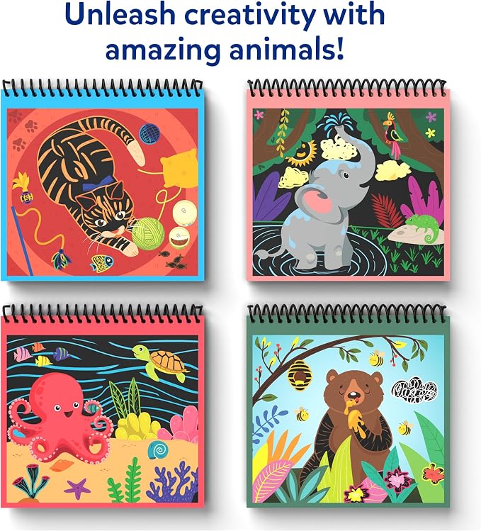 Skillmatics Scratch Art Book for Kids - Animals, Craft Kits & Supplies, 30+ Scratch Stickers, Travel Toys, DIY Kit, Gifts for Boys & Girls Ages 3, 4, 5, 6, 7, 8