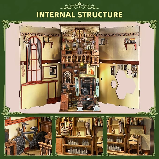 CCCDF Book Nook Kit - 3D Wooden Puzzles for Adults, DIY Scene Miniature Kit, Tiny House Booknook Craft Bookshelf Decor Mini Scale Model, Gifts for Puzzle Lovers (The Radium Lady)