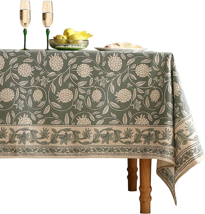 ISAENNE Designer Grayish Green Linen Small Tablecloth Rectangular,Floral Stain Resistant Table Cloth,Fall Vintage Decor Tablecloths for Dining Thanksgiving Kitchen Party,55"*71"-Andrew A