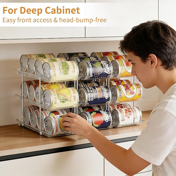 LXLXXL Can Organizer For Pantry Canned Food Goods Organizer For Cabinet Clear Automatic Rolling Can Storage Organizer Pantry Holders Rack, Holds Up to 36 Cans
