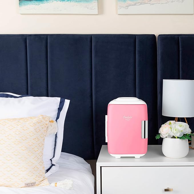 Cooluli Mini Fridge for Bedroom - Car, Office Desk & Dorm Room - Portable 4L/6 Can Electric Plug In Cooler & Warmer for Food, Drinks, Skincare Beauty & Makeup - 12v AC/DC & Exclusive USB Option, Pink