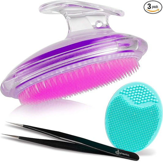 Dylonic 3pk Exfoliating Brush and Precision Tweezers for Ingrown Hair Treatment for Bikini Area, Razor Bumps Shaving Irritation - Silicone Scrubbers Gift Set, Body + Face Skin Exfoliator Brush