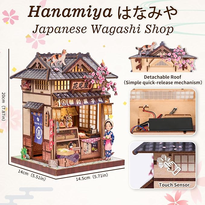 DIY Miniature Dollhouse Kit, Tiny House Diorama Book Nook for Adult | 3D Wooden Puzzle Japan Derssert Shop Building Home Decor, Separate Roof and Base, Pefert Gifts for Holiday Christamas