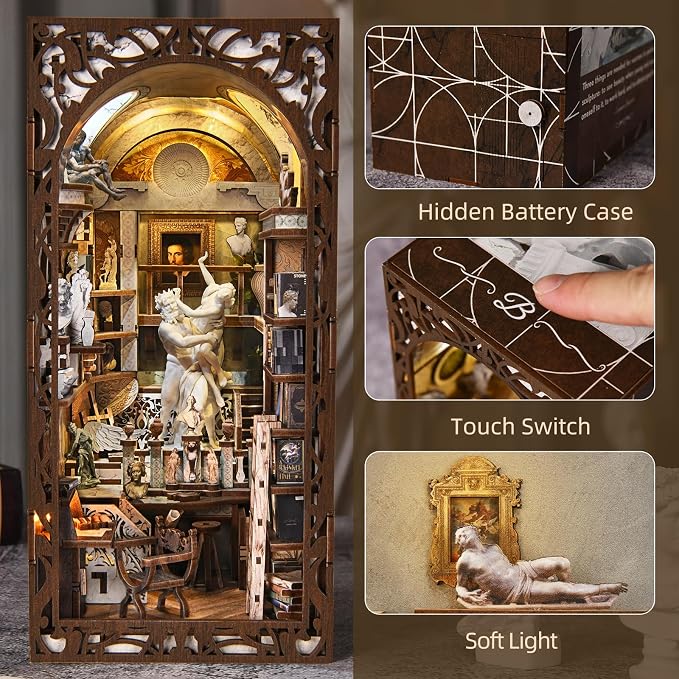 CCCDF DIY Book Nook Kit, 3D Wooden Puzzle for Adults, Teens, DIY Miniature Dollhouse Booknook Kit Bookend Bookshelf Insert Decor with LED Light (Bernini's Sculpture Workshop)