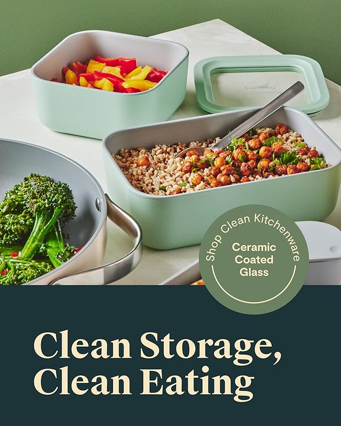 Caraway 2pc Glass Food Storage Set - 6.6 Cup Food Containers (2) - Ceramic Coated - Non Toxic, Non Stick Lunch Box with Lids. Dishwasher, Oven, & Microwave Safe - Navy