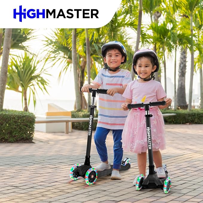 HighMaster Kids Scooter – 3 Wheel Kick Scooter for Children and Toddlers – Adjustable Handlebar with LED Wheel Lights – Indoor and Outdoor Fun