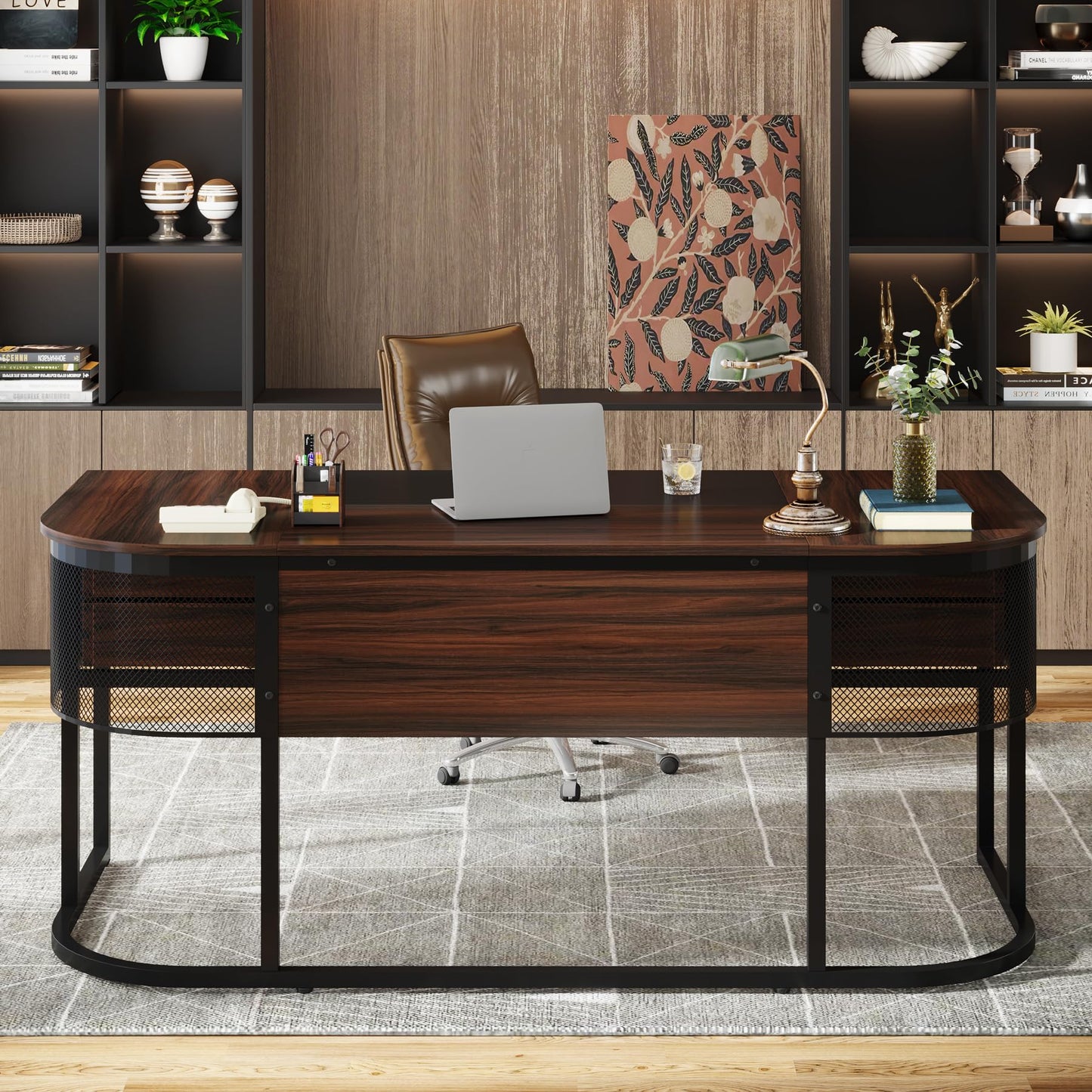 Tribesigns 63-Inch Executive Desk with 4 Drawers, Large Home Office Desk Computer Desk, Business Furniture Desk Workstation for Home Office, Dark Walnut