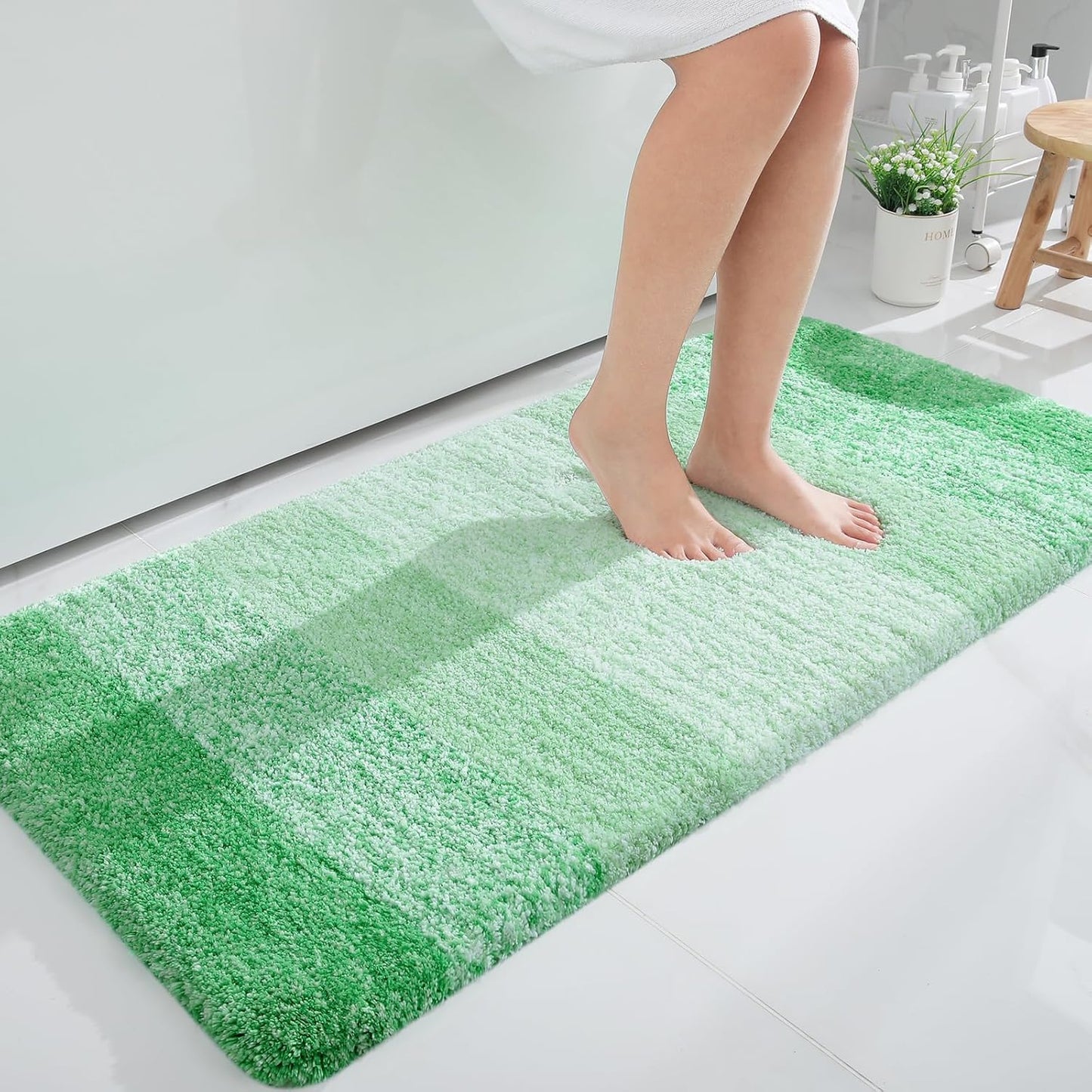 OLANLY Bathroom Runner Rugs 44x24, Extra Soft Absorbent Microfiber Bath Rugs, Rubber Backing, Quick Dry, Machine Washable Bath Mats for Bathroom Floor, Tub and Shower, Home Decor Accessories, Green