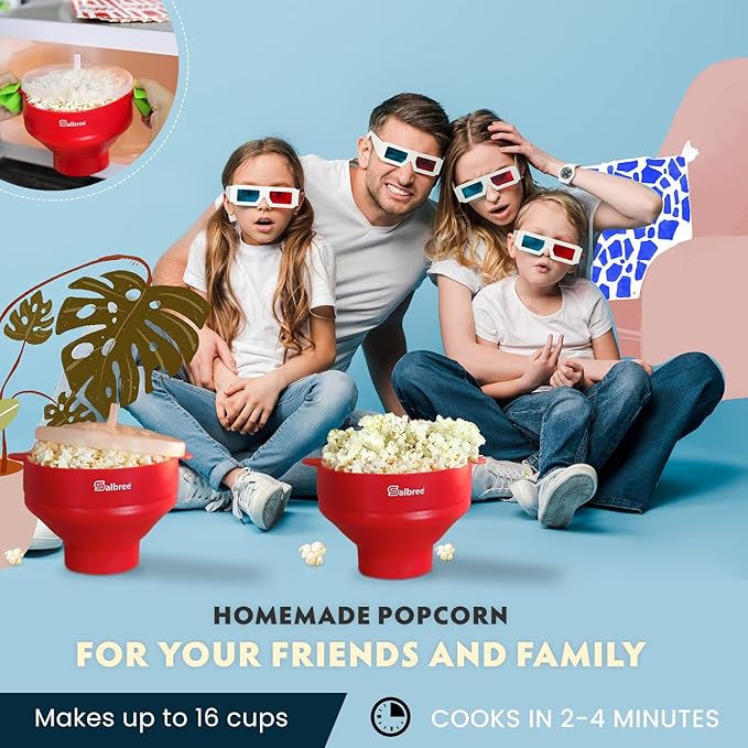 The Original Salbree Microwave Popcorn Popper Machine, Silicone Popcorn Maker, Collapsible Microwavable Bowl - Hot Air Popper - No Oil Required - The Most Colors Available (Black)