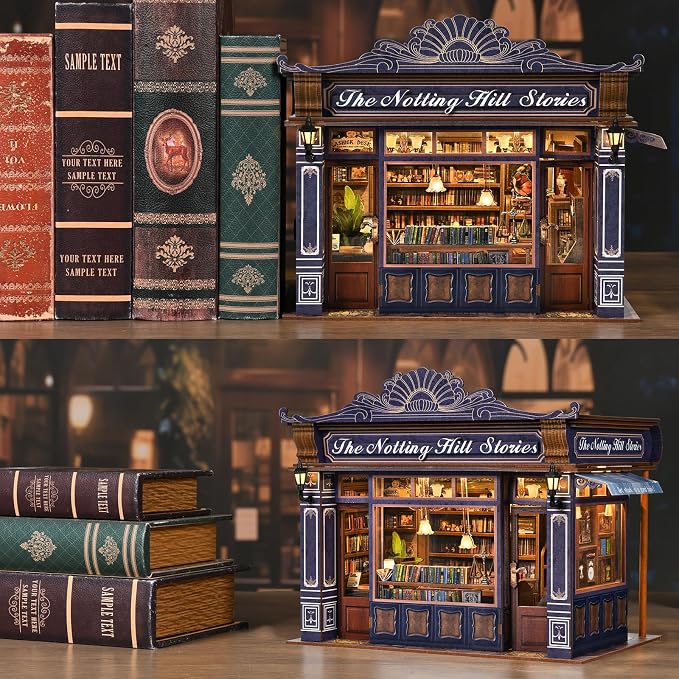 Book Nook Kit, DIY Miniature House Dollhouse Kit 3D Puzzle for Adults | Booknook Bookend Bookshelf Decor Tiny House Model Build with Openable Door, Gifts for Family and Friends