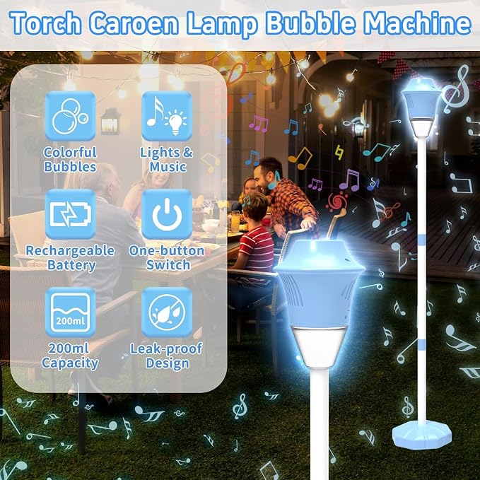 Bubble Machine for Kids, Automatic Standing Bubble Maker Machine Height Adjustable Up to 47 Inches Outdoor Battery Bubble Machine with Light/Music for Toddlers Birthday Party Gifts