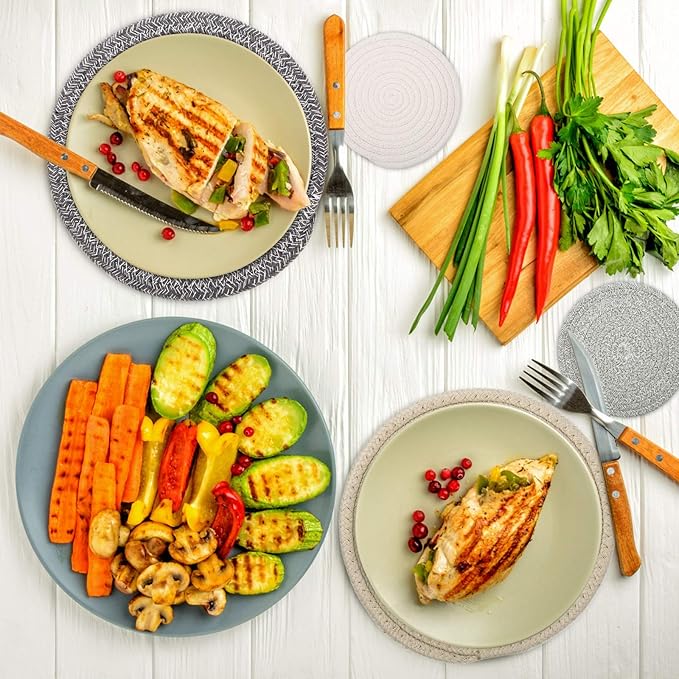 Trivets for Hot Dishes, Pots and Pans, 8 Inches Hot Pads 5 Pcs, Pot Holders for Kitchen, Heat Resistant Mat Protect Counter, Coasters Set Home Essentials Farmhouse Decor (Gray)