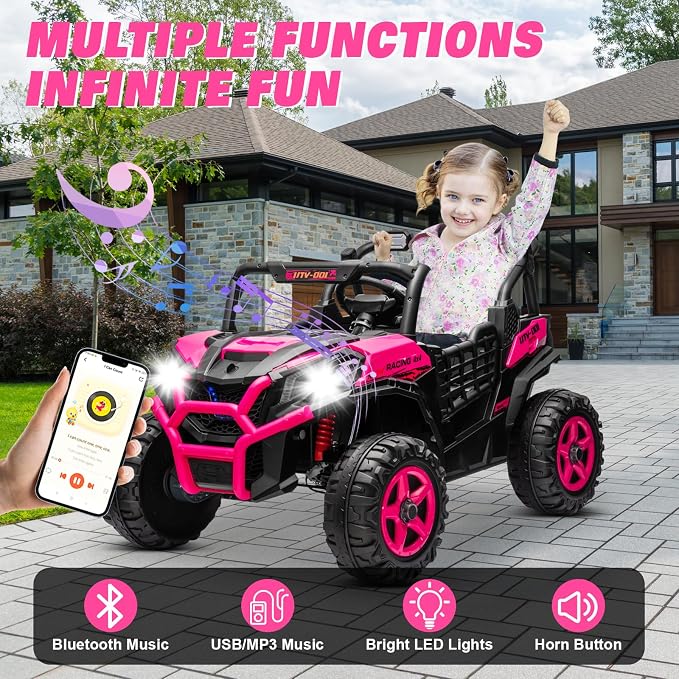 24V 2 Seater Ride on Car for Big Kids, JOYRACER 4x4 Off-Road UTV Toy w/Remote Control, 800W Powerful Motors, 20" Large Seat, 5 Mph Max Speed, Bluetooth, MP3, Lights, Electric Car for Kids, Rosered