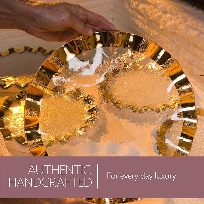 Annieglass Ruffle 11.25 x 7 Inch Rectangular Bowl with 24k Gold, Timeless Glass Tableware for all Occasions, Made in the USA