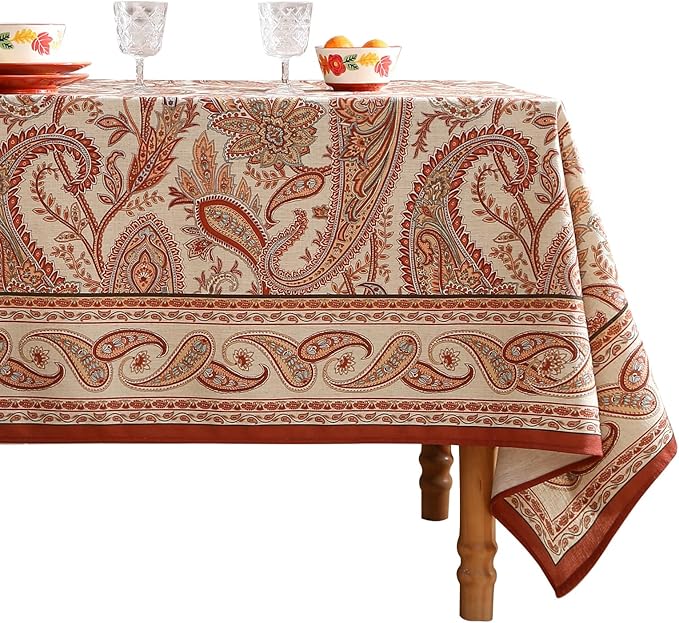 ISAENNE Designer French Red Small Rectangular Tablecloth,Linen Table Cloth with Cashew Pattern,Stain Proof Decor Tablecloths for Dining Thanksgiving Kitchen Christmas,55"*71"-Chauffrey D