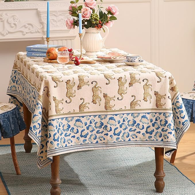 patdrea Designer Vintage Linen Long Table Cloth for Rectangle Table,Leopard Animal Pattern Soft Breathable Tablecloth,Decor Cover for Kitchen Dining,Christmas,Parties,Thanksgiving,63"x102"-from