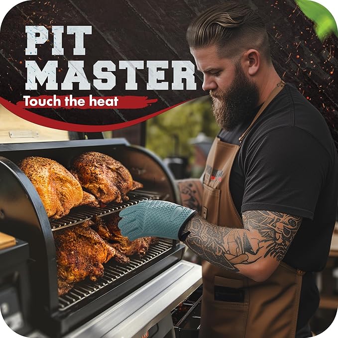 KITCHEN PERFECTION Silicone Smoker Oven Gloves -Extreme Heat Resistant BBQ Gloves -Handle Hot Food Right on Your Smoker Grill Fryer Pit|Waterproof Oven Mitts Grill Gloves |Superior Value Set+3 Bonuses