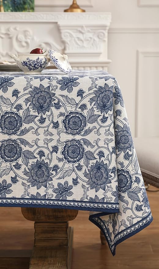 patdrea Designer Vintage Blue Floral Tablecloth for Square Table,Linen Paisley Breathable Pattern Table Cloth,Home Cover Decor for Kitchen Dining Christmas,Thanksgiving,67"x67"-Lantang a