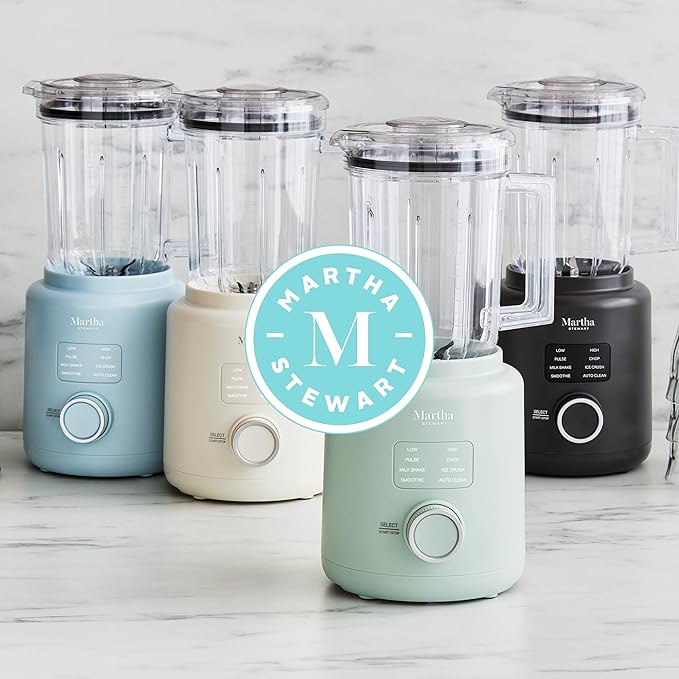 Martha Stewart 50oz Countertop Blender, Smoothie, Margarita & Ice Crushing Blender, BPA-Free Pitcher, 3 Speeds, 5 Presets, Auto-Clean Function, Dishwasher Safe, Stainless Steel Blades, Caviar Gray