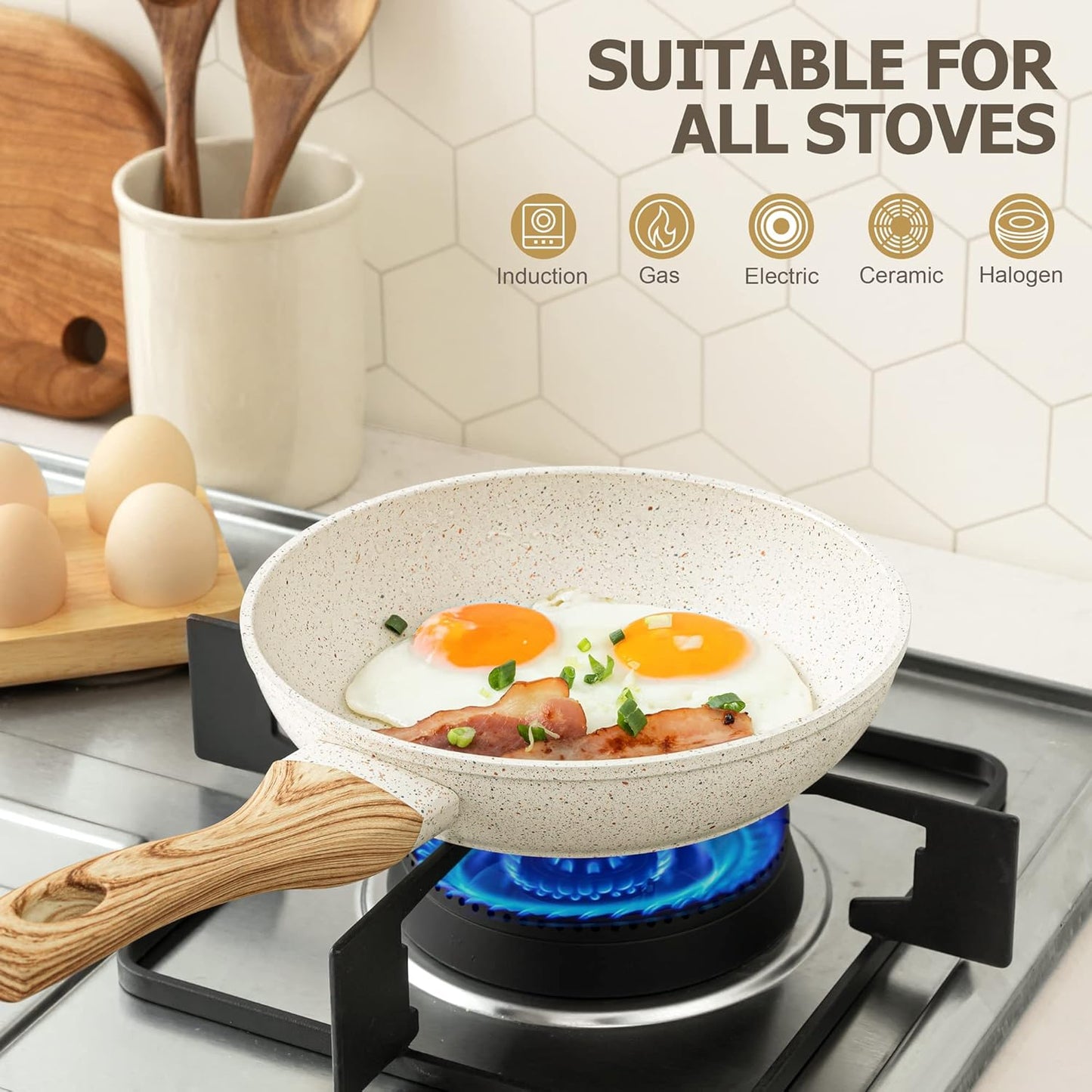 MICHELANGELO Frying Pans Nonstick - 12 Inch Frying Pan with Lid, Large 12 Inch Skillet with Ergonomic Handle, Non-Toxic Fry Pan - All Cooktops Compatible