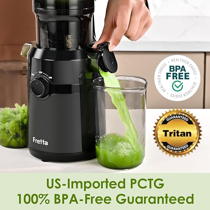 Juicer Machines,Fretta Cold Press Juicer Machines with American-Sourced PCTG Material,Fit Whole Fruits & Vegetables,Easy to Clean,Truly BPA-Free, Red