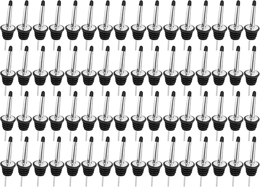 96 PCS Liquor Bottle Pourers, Stainless Steel Liquor Pour Spout, Olive Oil Spout, Bar Bartender Bottle Pourers for Alcohol with Rubber Dust Caps, Tapered Spout