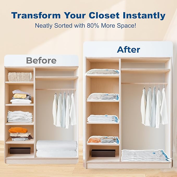HOUSE DAY 10 Medium Vacuum Storage Bags with Pump,Space Saving Vacuum Seal Bags For Clothing Travel,Vacuum Storage Bags For Clothes, Bedding, Moving, Camping, Toys, Travel & Organization, Hand Pump
