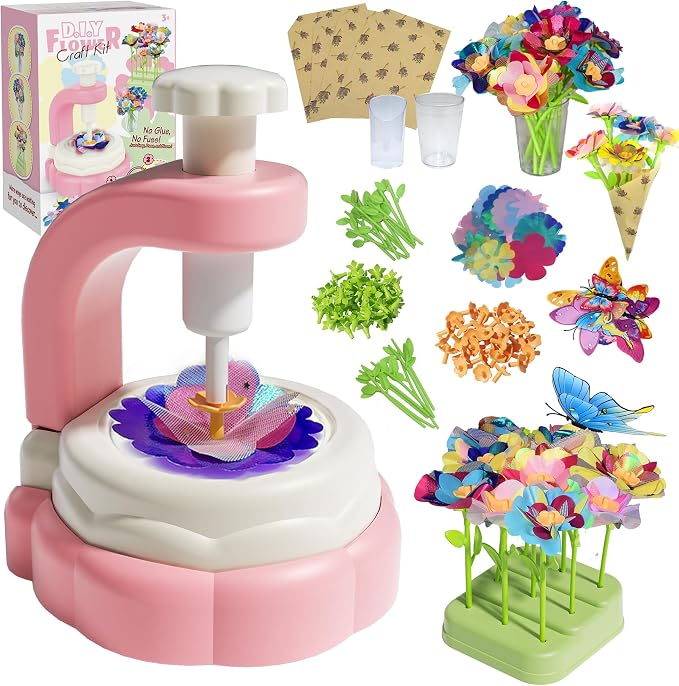 DIY Fabric Flower Bouquets Toys - Arts and Crafts for Kids 4 5 6 7 8, Arts & Crafts Flower Making Kit for Kids Girls, Educational Activity Toys for Girls Boys, 4 5 6 7 8 Year Old Girl Birthday Gifts