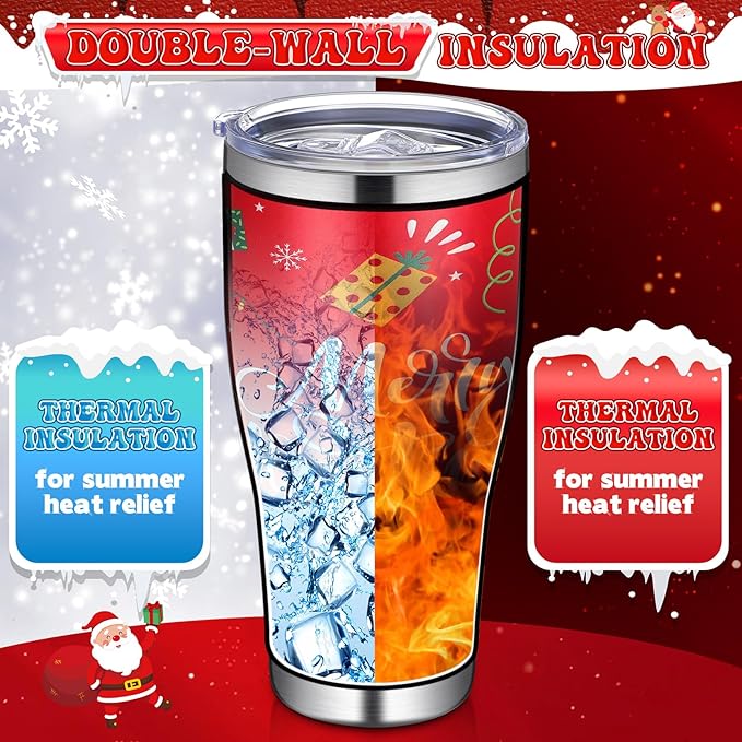Mifoci 6 Pcs Christmas Tumblers 30oz Stainless Steel Christmas Travel Coffee Cup Double Insulated Vacuum Tumbler with Lid Straw Santa Claus Holiday Mug Gifts for Coworker Team Teacher (Cute)