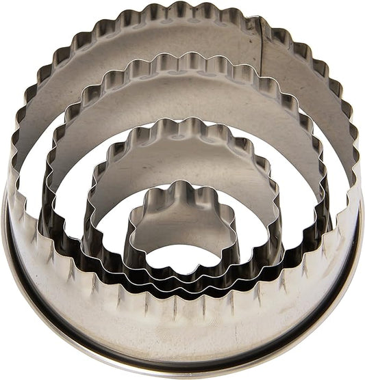 Ateco Fluted Edge Round Cutters in Graduated Sizes, Stainless Steel, 4 Pc Set