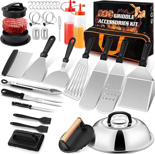 35Pcs Griddle Accessories Kit for Blackstone, Joyfair Flattop Grilling Accessory Tool Set with Stainless Steel Griddles Spatula Smash Burger Press Basting Cover Hamburger Patty Maker for Outdoor BBQ